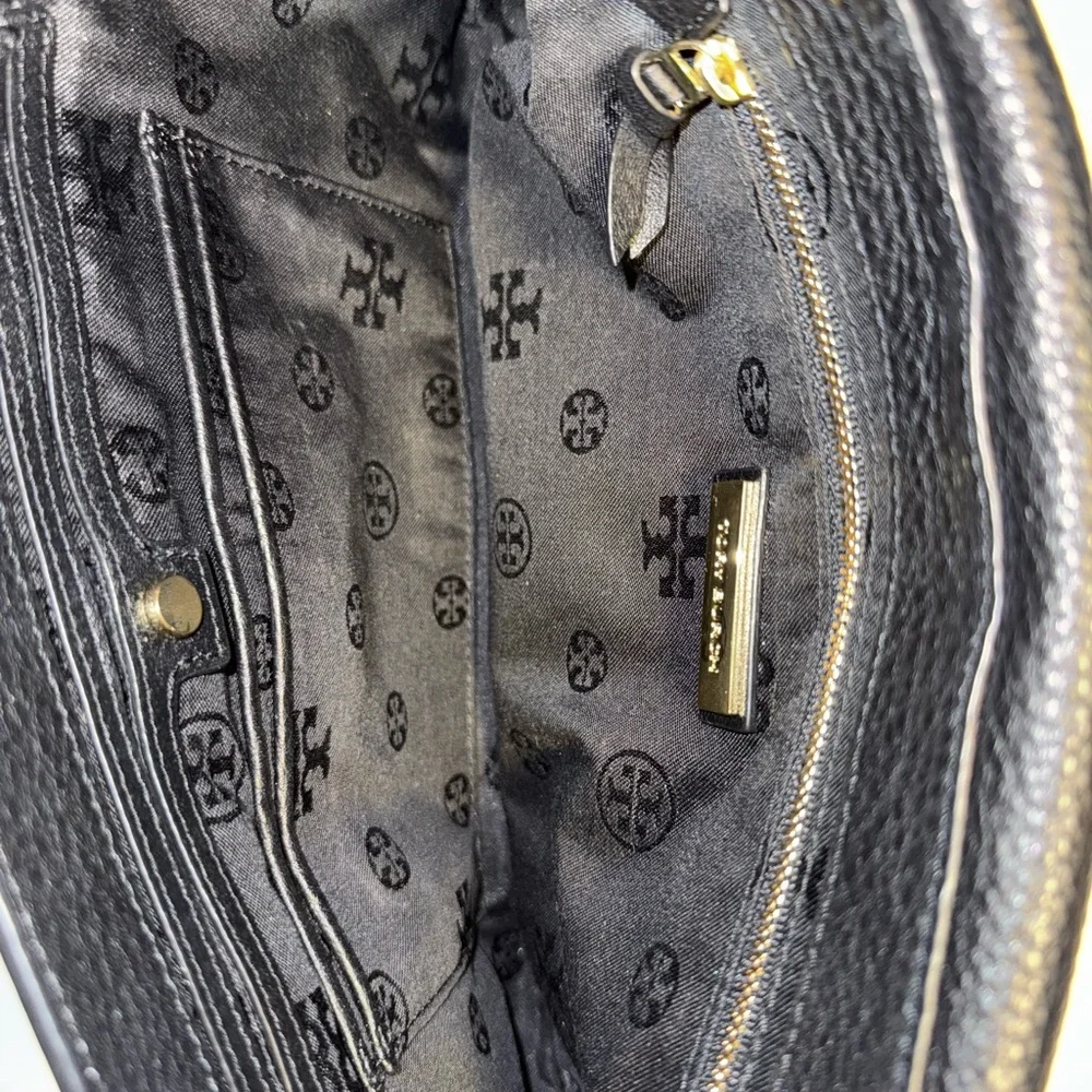 Tory Burch Britten Fold Over Messenger Black Leather Crossbody Purse - Picture 10 of 16